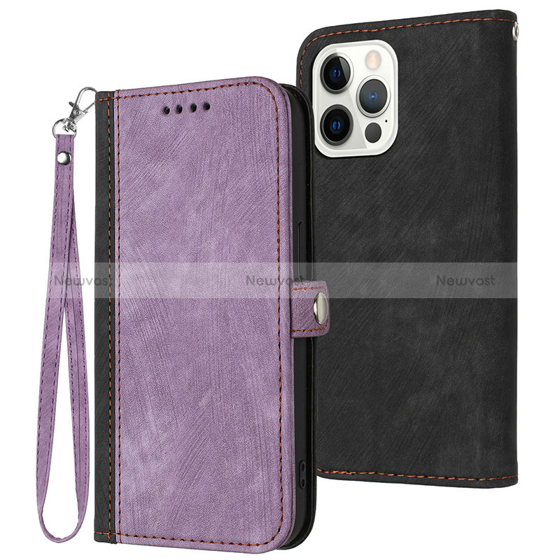 Leather Case Stands Flip Cover Holder YX3 for Apple iPhone 14 Pro Purple