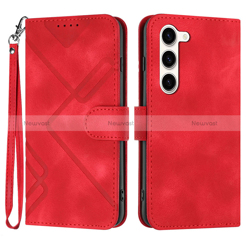 Leather Case Stands Flip Cover Holder YX3 for Samsung Galaxy S22 Plus 5G Red