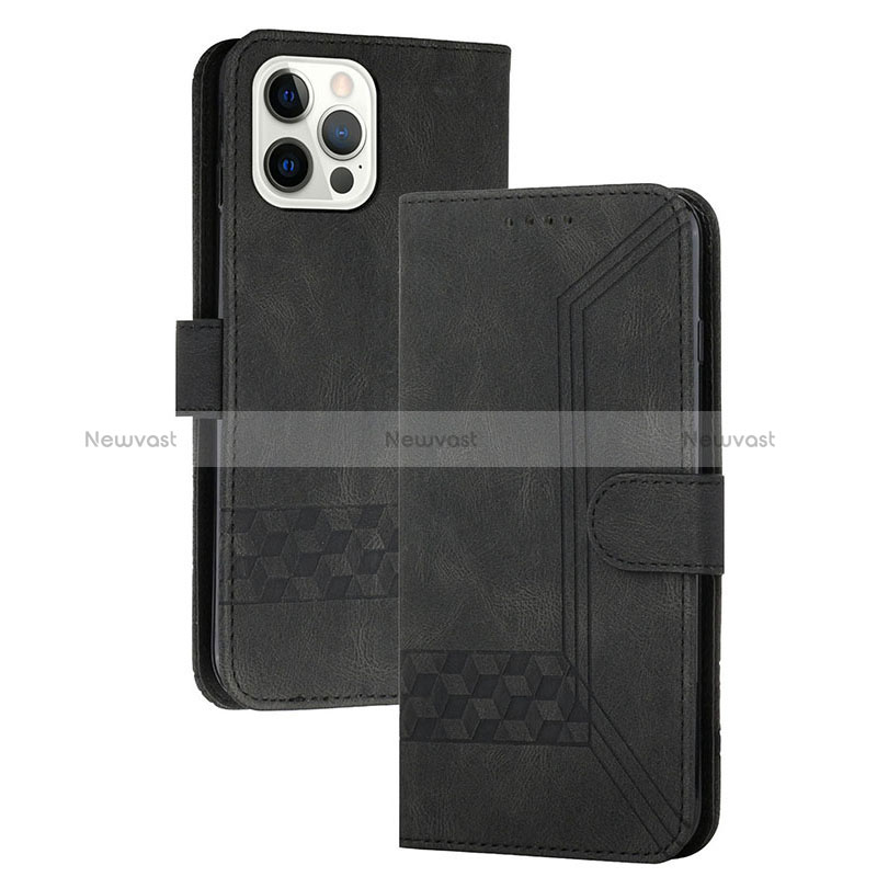 Leather Case Stands Flip Cover Holder YX4 for Apple iPhone 13 Pro Black
