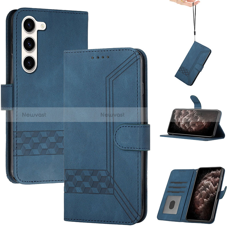 Leather Case Stands Flip Cover Holder YX4 for Samsung Galaxy S23 Plus 5G Blue