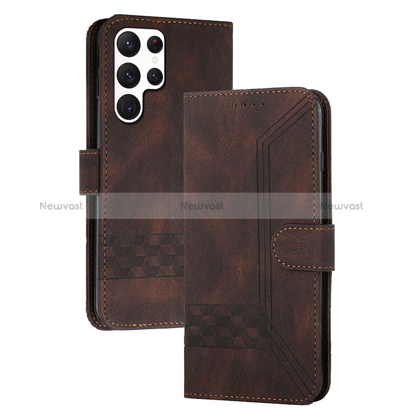 Leather Case Stands Flip Cover Holder YX4 for Samsung Galaxy S24 Ultra 5G