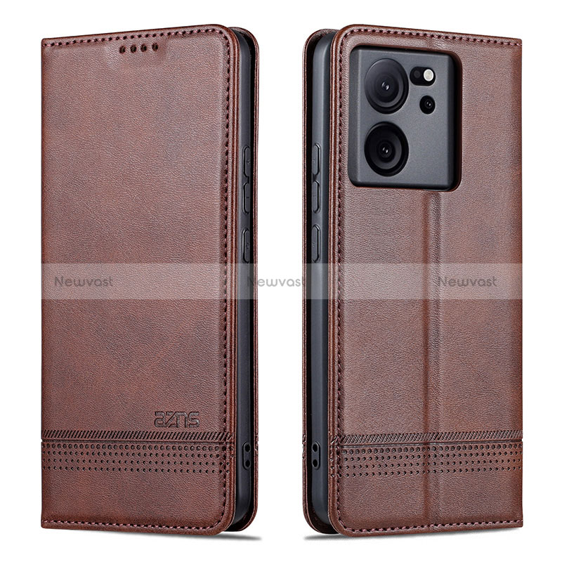 Leather Case Stands Flip Cover Holder YZ1 for Xiaomi Mi 13T Pro 5G Brown