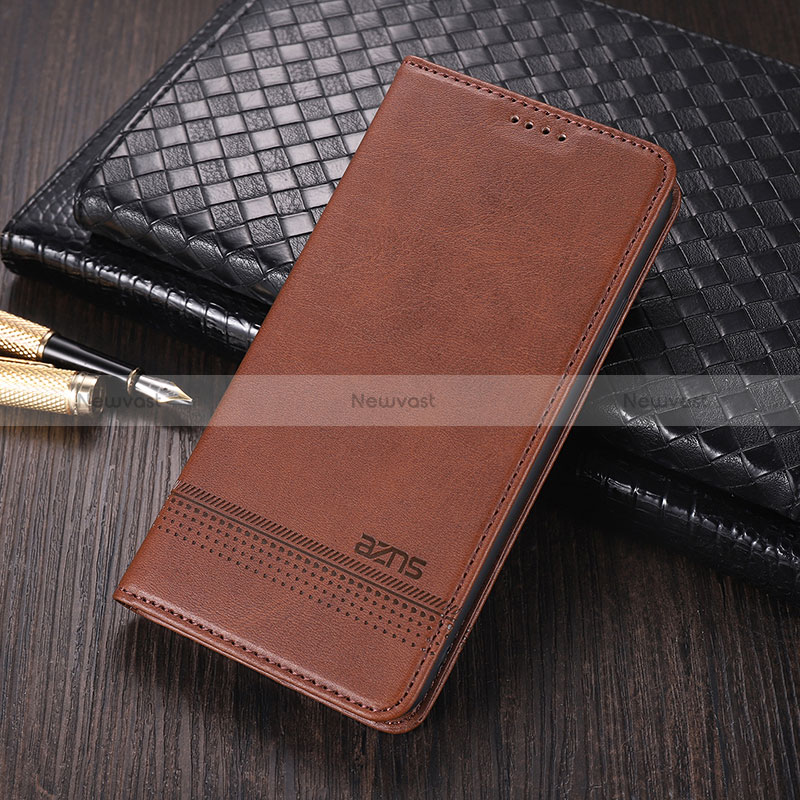 Leather Case Stands Flip Cover Holder YZ2 for Oppo A78 5G Brown