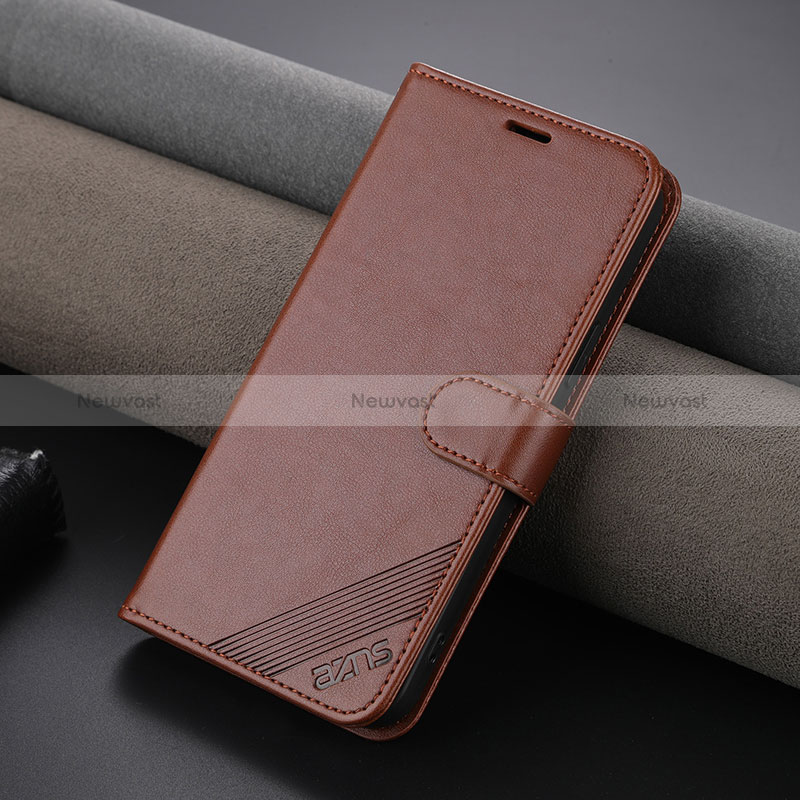 Leather Case Stands Flip Cover Holder YZ3 for Apple iPhone 14 Plus Brown