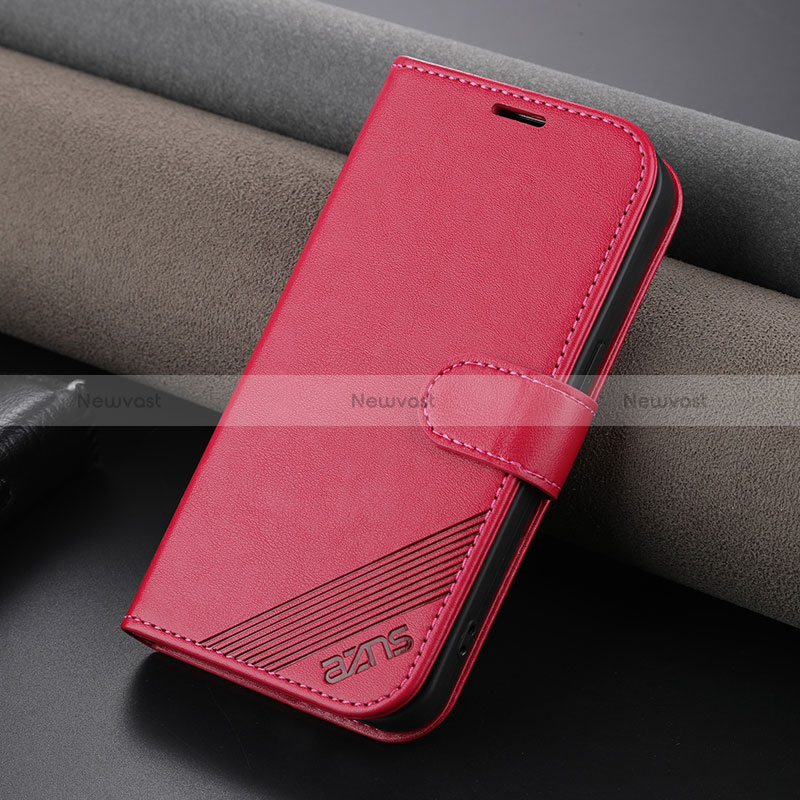 Leather Case Stands Flip Cover Holder YZ3 for Apple iPhone 14 Pro Max Hot Pink