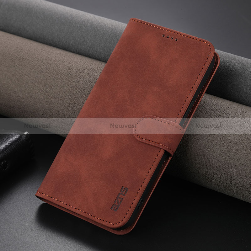 Leather Case Stands Flip Cover Holder YZ5 for Apple iPhone 14 Brown