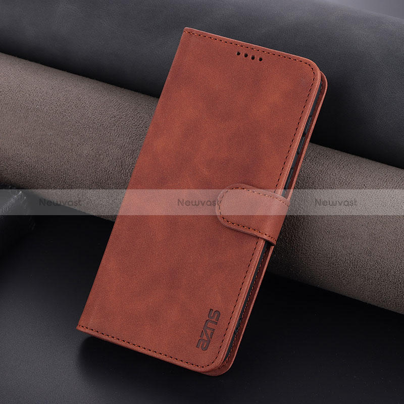 Leather Case Stands Flip Cover Holder YZ6 for Oppo Reno9 5G Brown