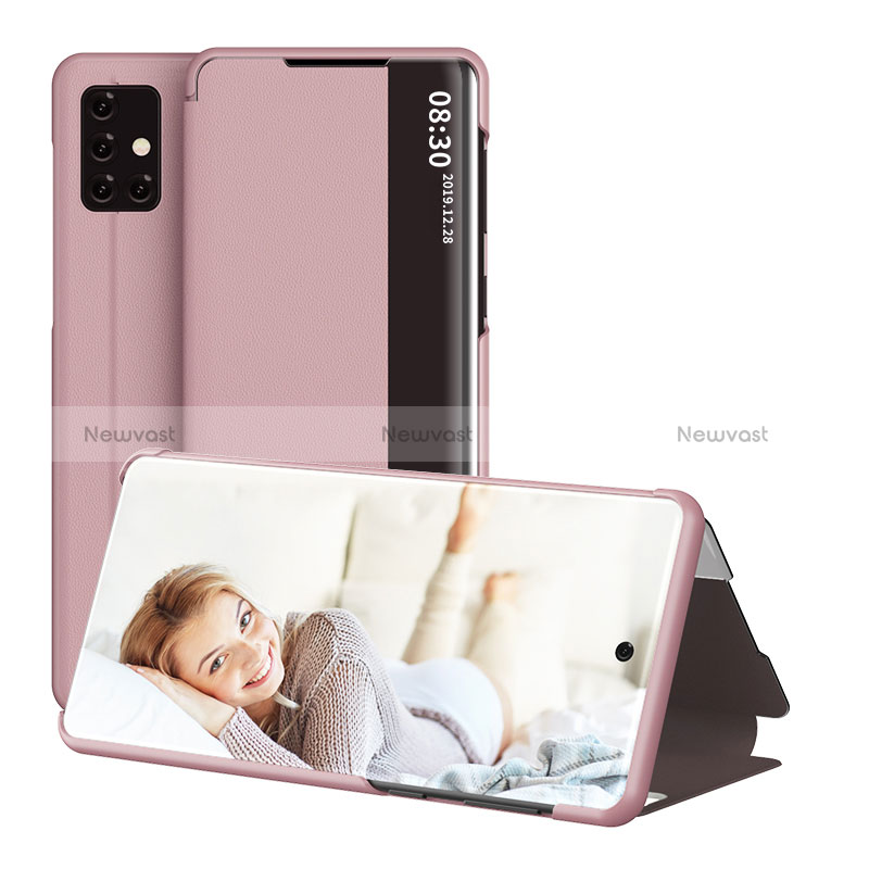 Leather Case Stands Flip Cover Holder ZL2 for Samsung Galaxy A71 5G Rose Gold