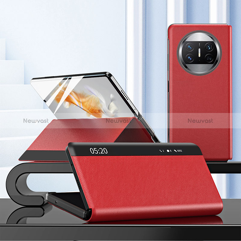 Leather Case Stands Flip Cover Holder ZL3 for Huawei Mate X3 Red