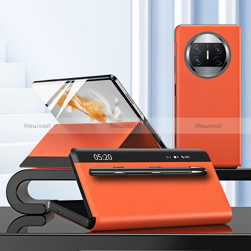 Leather Case Stands Flip Cover Holder ZL5 for Huawei Mate X3 Orange
