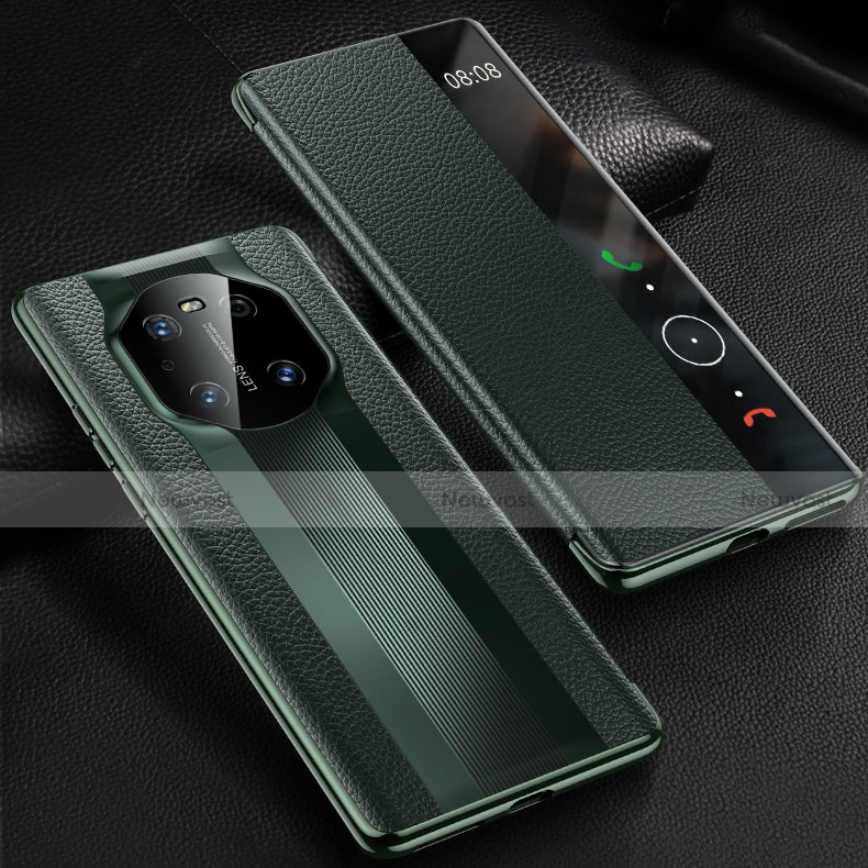 Leather Case Stands Flip Cover K01 Holder for Huawei Mate 40 Pro Midnight Green