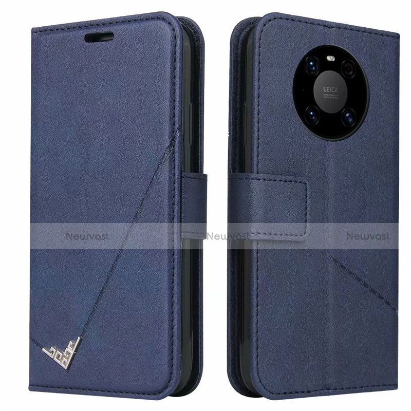 Leather Case Stands Flip Cover K06 Holder for Huawei Mate 40 Pro Blue