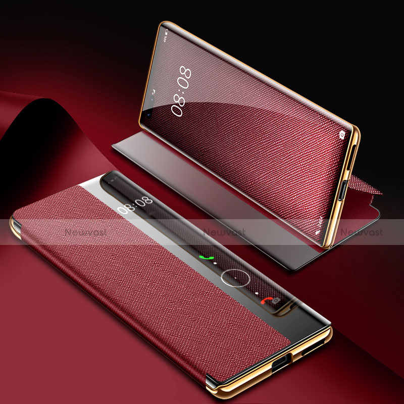 Leather Case Stands Flip Cover K07 Holder for Huawei Mate 40 Pro Red Wine