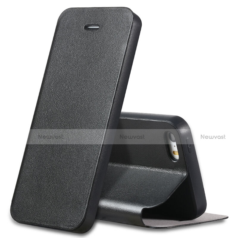 Leather Case Stands Flip Cover L01 for Apple iPhone 5S Black