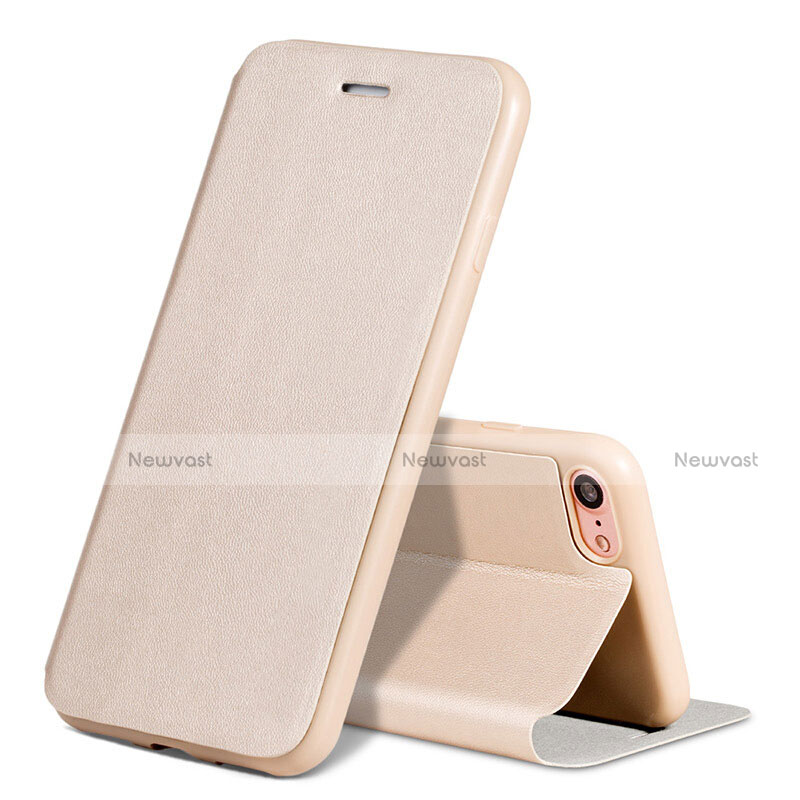 Leather Case Stands Flip Cover L01 for Apple iPhone 7 Gold