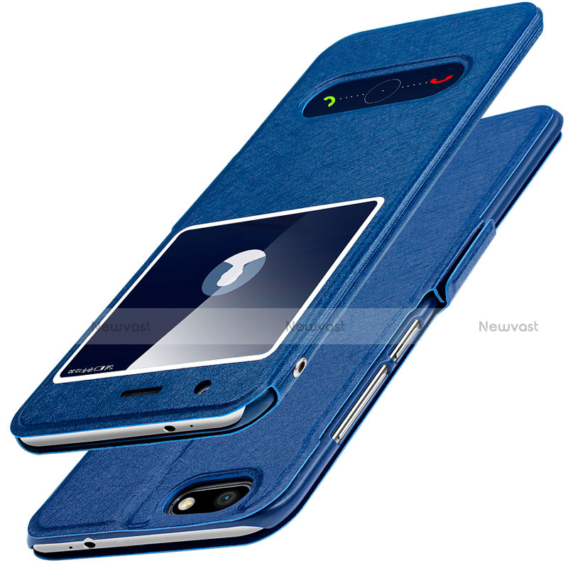 Leather Case Stands Flip Cover L01 for Huawei Enjoy 7 Blue