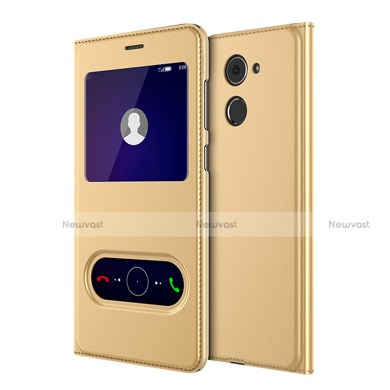 Leather Case Stands Flip Cover L01 for Huawei Enjoy 7 Plus Gold