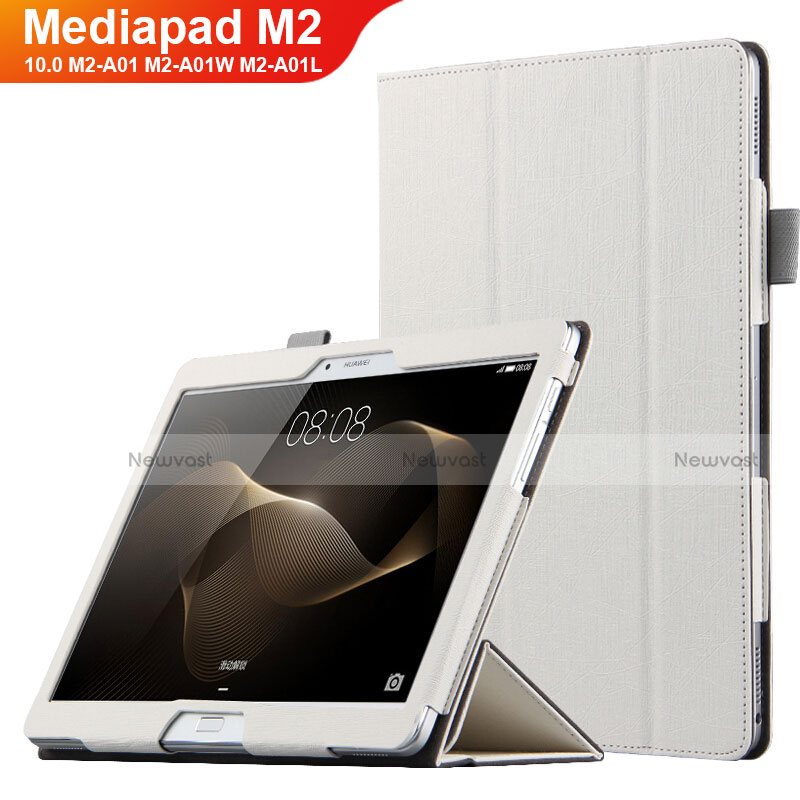 Leather Case Stands Flip Cover L01 for Huawei MediaPad M2 10.0 M2-A01 M2-A01W M2-A01L White