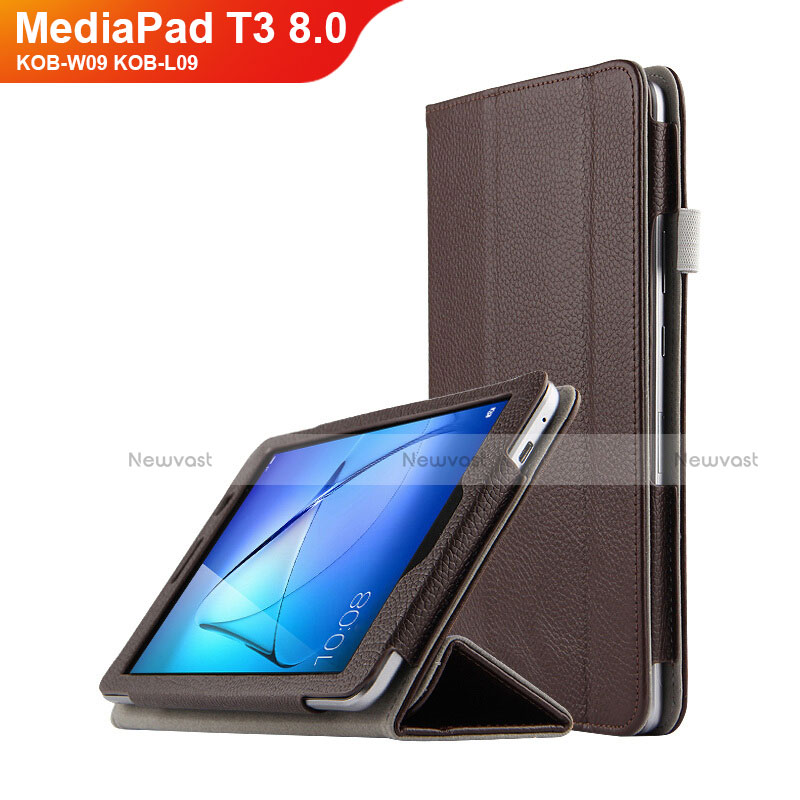Leather Case Stands Flip Cover L01 for Huawei MediaPad T3 8.0 KOB-W09 KOB-L09 Brown