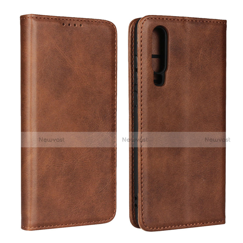 Leather Case Stands Flip Cover L01 for Huawei P30 Brown