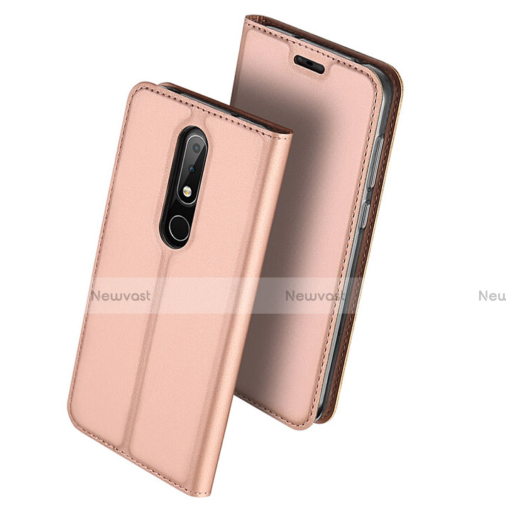 Leather Case Stands Flip Cover L01 for Nokia 6.1 Plus Rose Gold