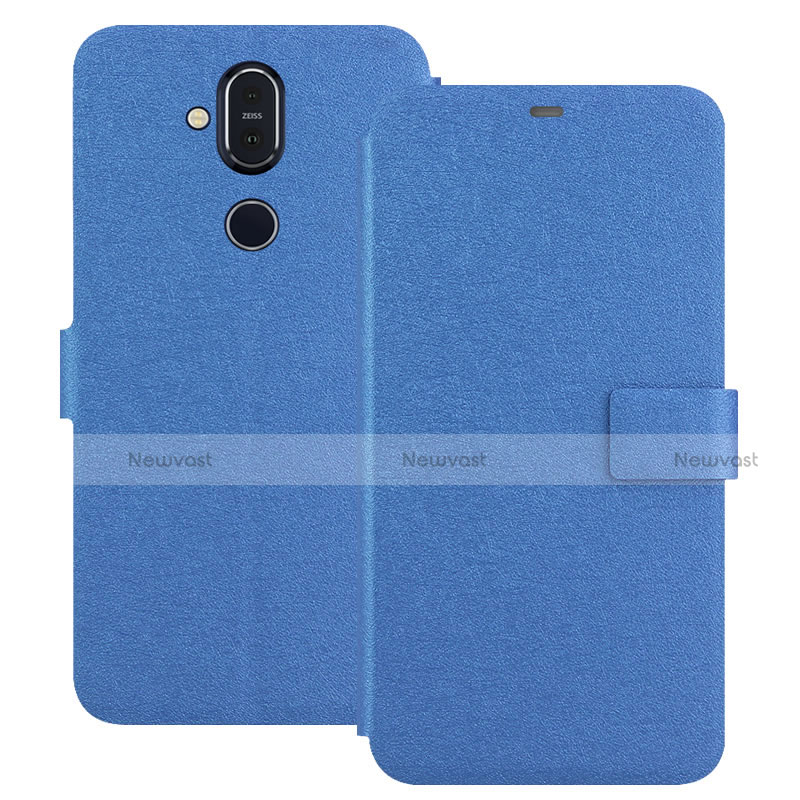 Leather Case Stands Flip Cover L01 for Nokia 7.1 Plus Blue