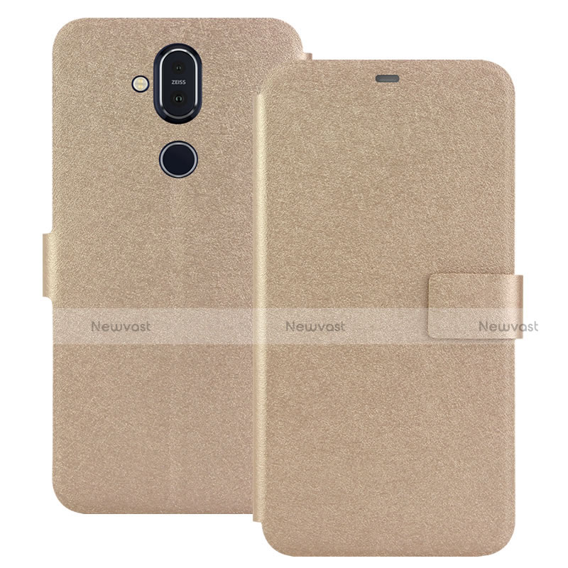 Leather Case Stands Flip Cover L01 for Nokia 7.1 Plus Gold