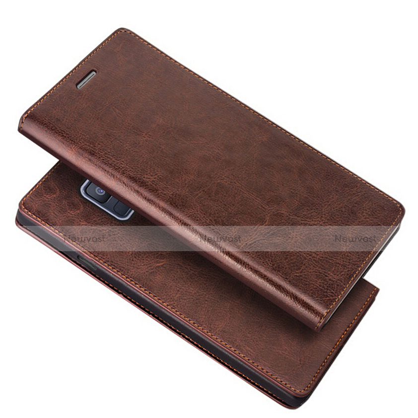 Leather Case Stands Flip Cover L01 for Samsung Galaxy A6 (2018) Brown