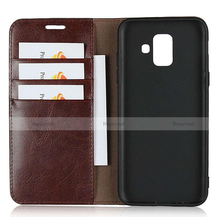 Leather Case Stands Flip Cover L01 for Samsung Galaxy A6 (2018) Dual SIM Brown