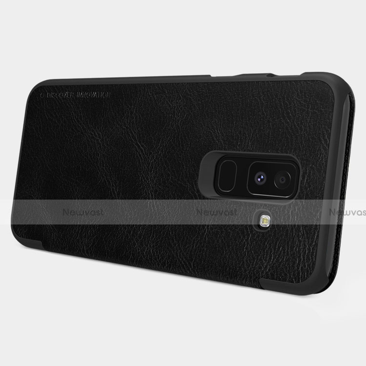 Leather Case Stands Flip Cover L01 for Samsung Galaxy A6 Plus (2018) Black