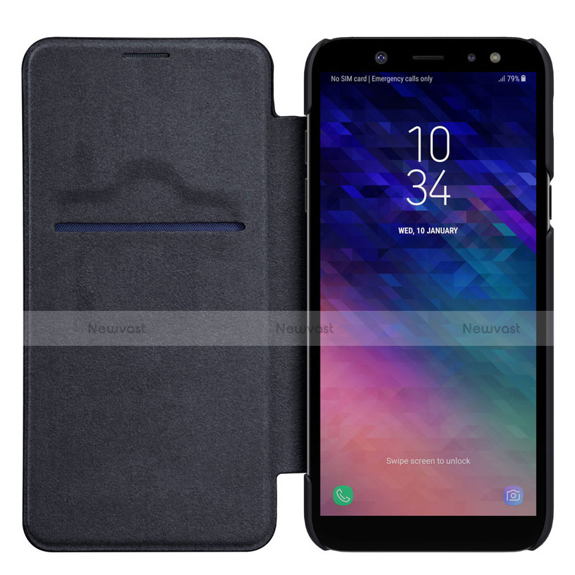 Leather Case Stands Flip Cover L01 for Samsung Galaxy A6 Plus (2018) Black