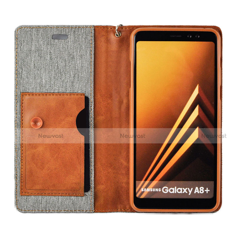 Leather Case Stands Flip Cover L01 for Samsung Galaxy A8 (2018) A530F Gray