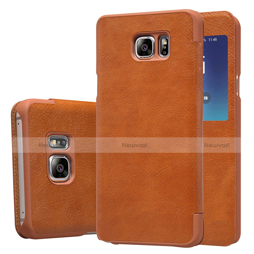 Leather Case Stands Flip Cover L01 for Samsung Galaxy Note 5 N9200 N920 N920F Brown