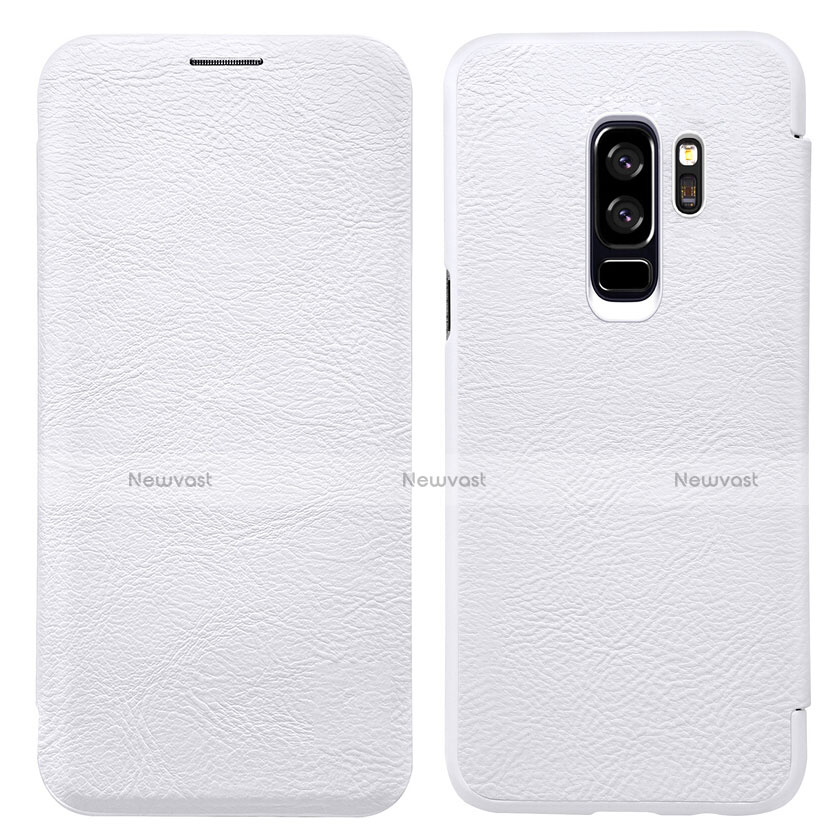 Leather Case Stands Flip Cover L01 for Samsung Galaxy S9 Plus White