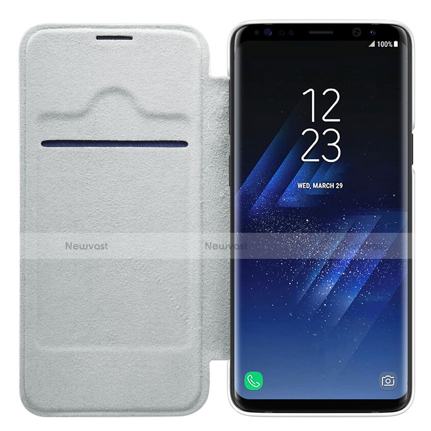 Leather Case Stands Flip Cover L01 for Samsung Galaxy S9 Plus White