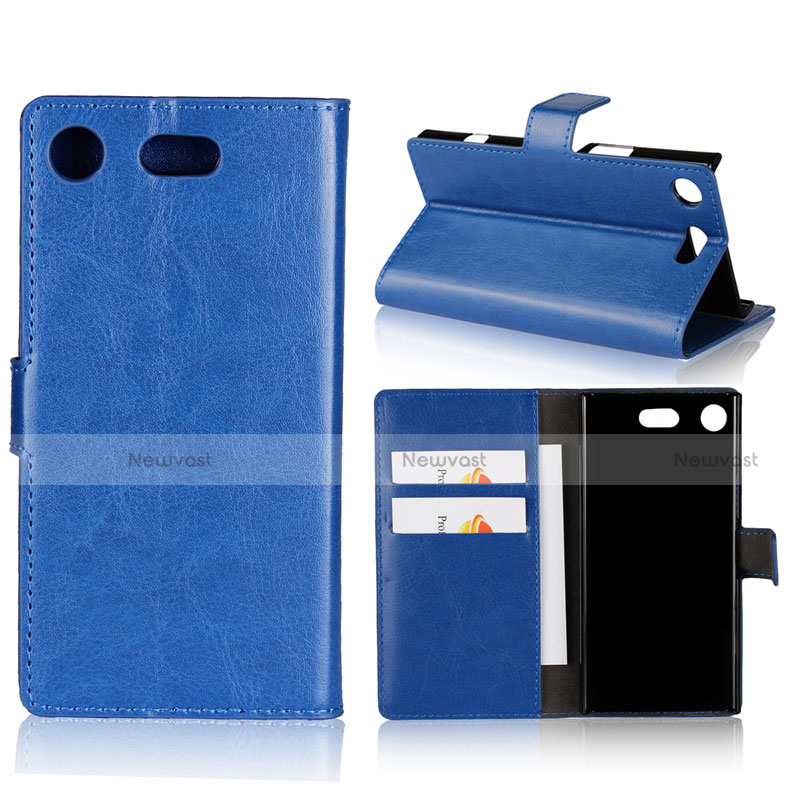 Leather Case Stands Flip Cover L01 for Sony Xperia XZ1 Compact Blue