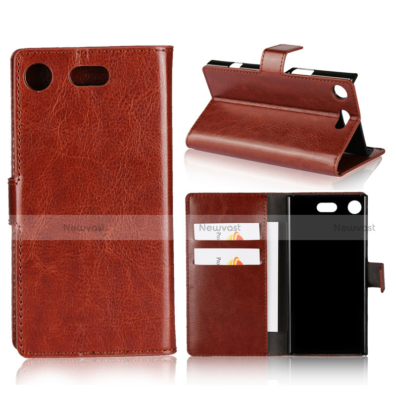 Leather Case Stands Flip Cover L01 for Sony Xperia XZ1 Compact Brown