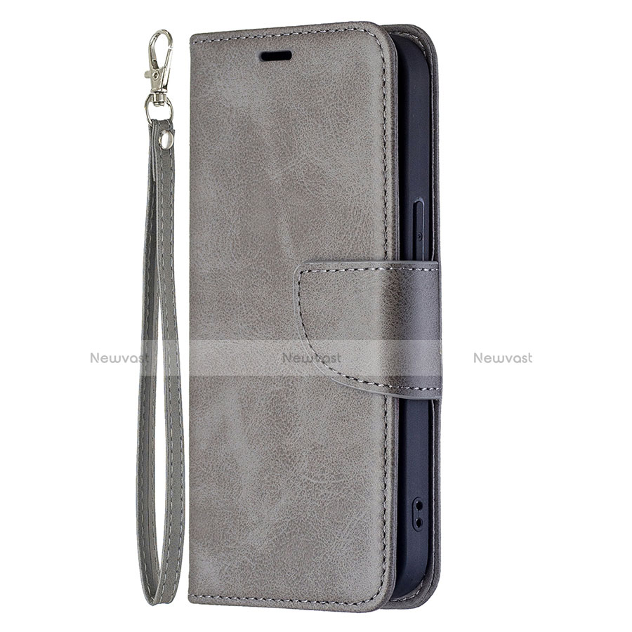 Leather Case Stands Flip Cover L01 Holder for Apple iPhone 13 Mini Gray
