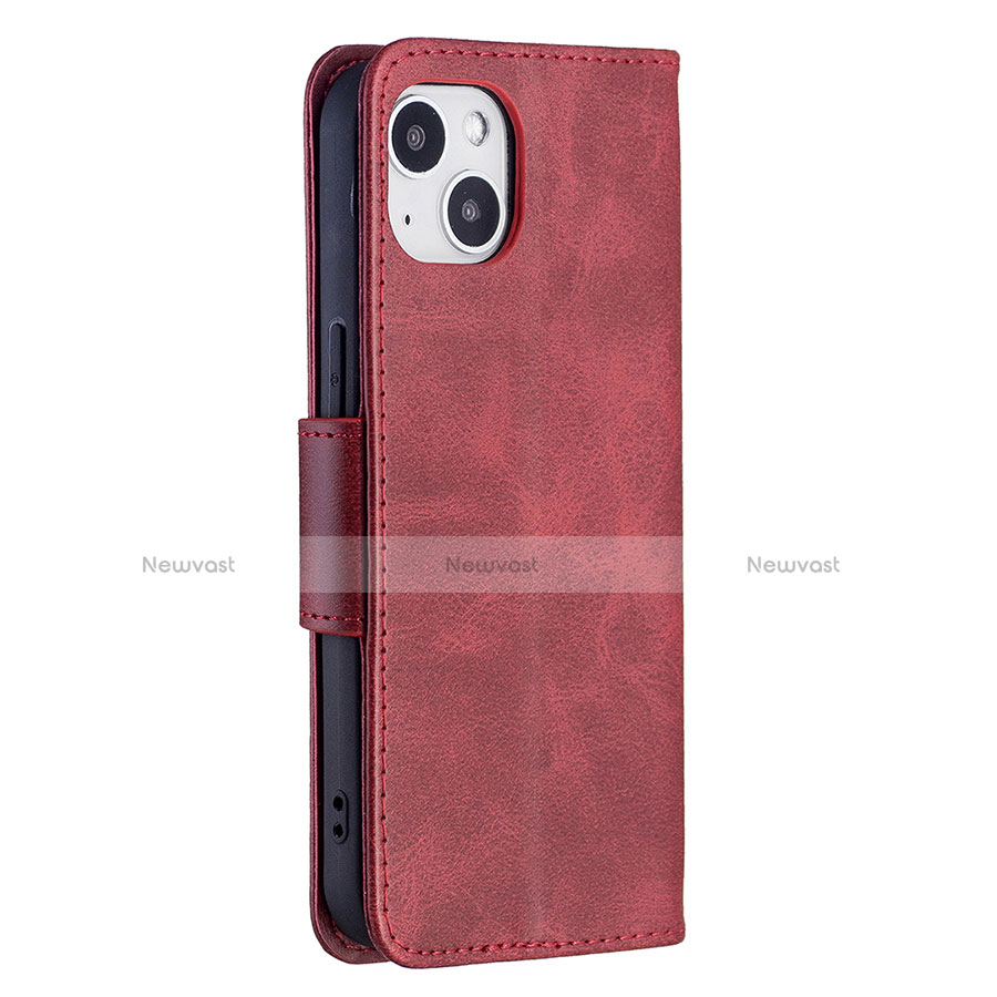 Leather Case Stands Flip Cover L01 Holder for Apple iPhone 13 Mini Red