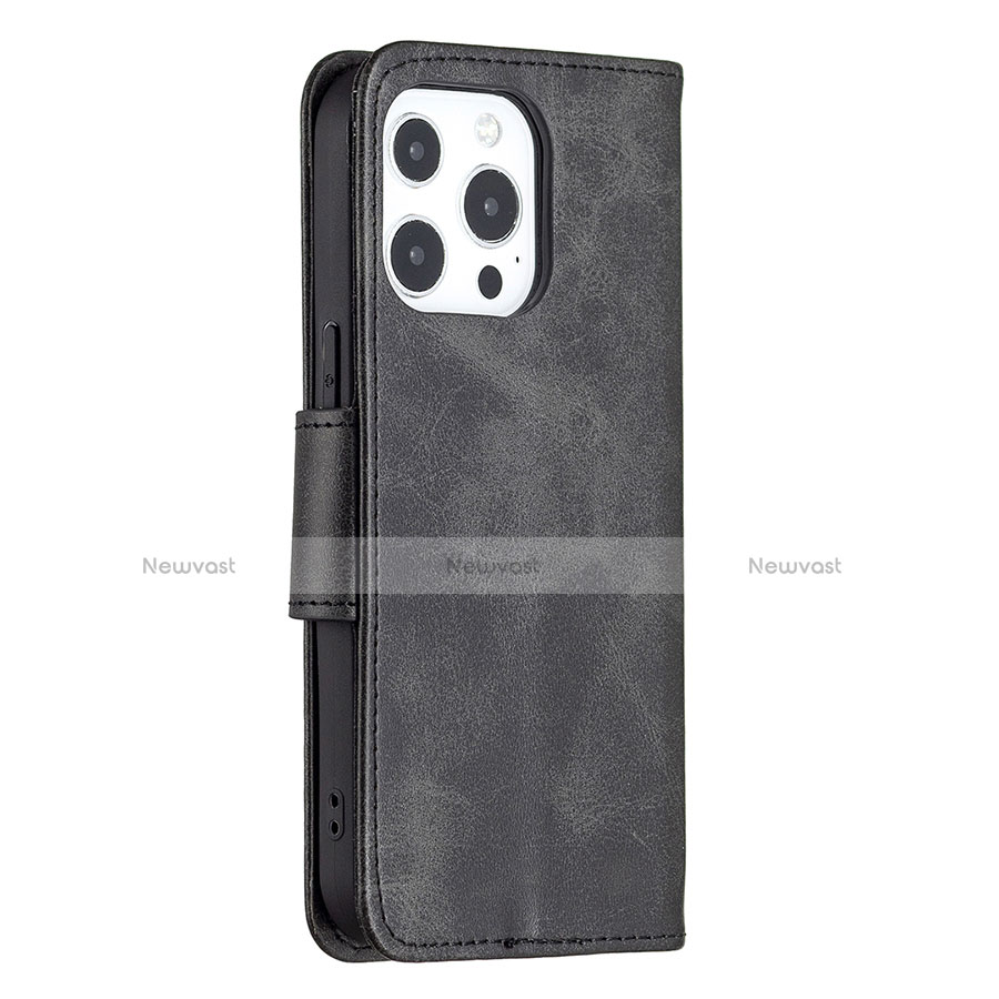 Leather Case Stands Flip Cover L01 Holder for Apple iPhone 13 Pro Max Black