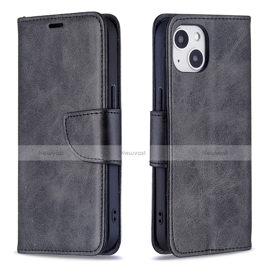 Leather Case Stands Flip Cover L01 Holder for Apple iPhone 14 Plus Black