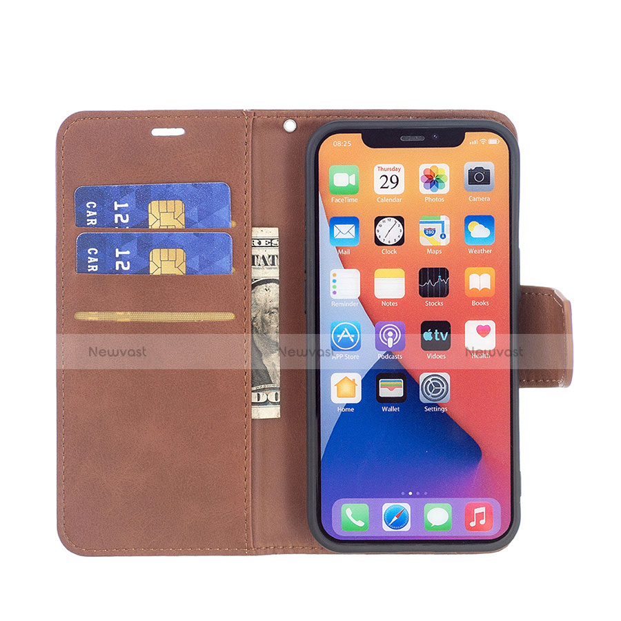 Leather Case Stands Flip Cover L01 Holder for Apple iPhone 14 Plus Brown