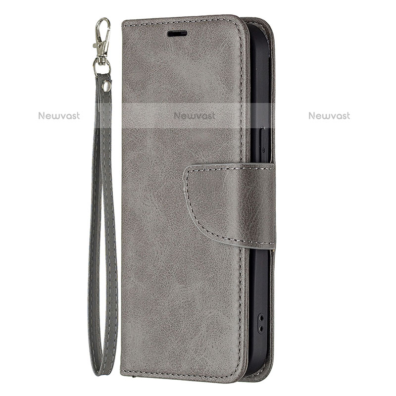 Leather Case Stands Flip Cover L01 Holder for Apple iPhone 14 Pro Dark Gray