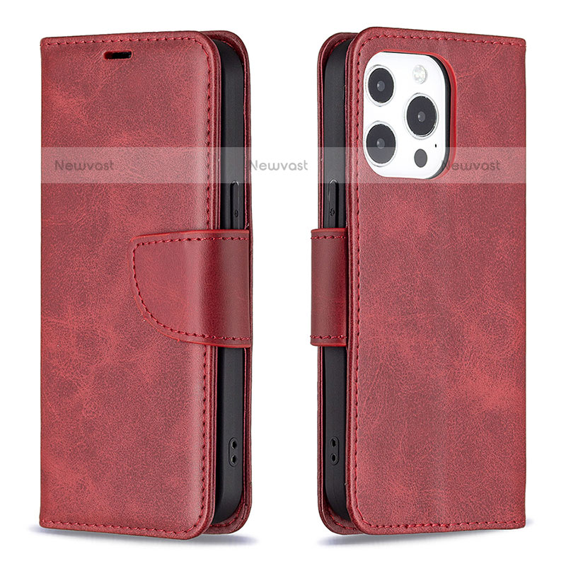 Leather Case Stands Flip Cover L01 Holder for Apple iPhone 14 Pro Red