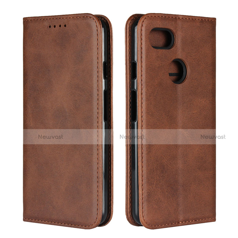 Leather Case Stands Flip Cover L01 Holder for Google Pixel 3 Brown