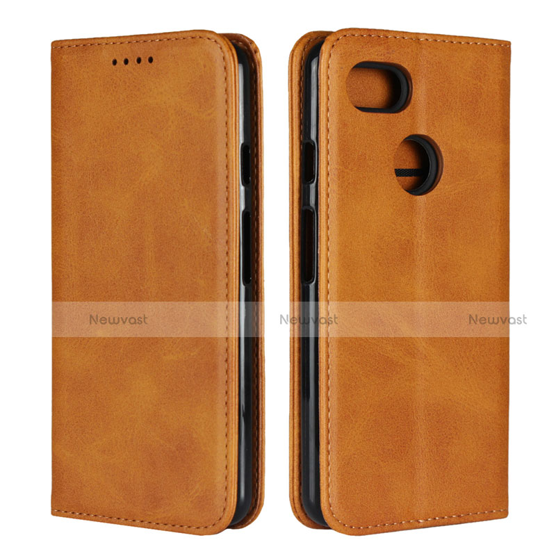 Leather Case Stands Flip Cover L01 Holder for Google Pixel 3 Orange