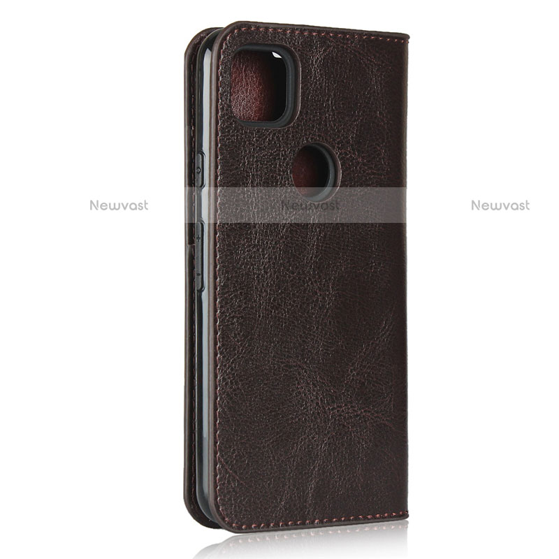 Leather Case Stands Flip Cover L01 Holder for Google Pixel 4a Brown