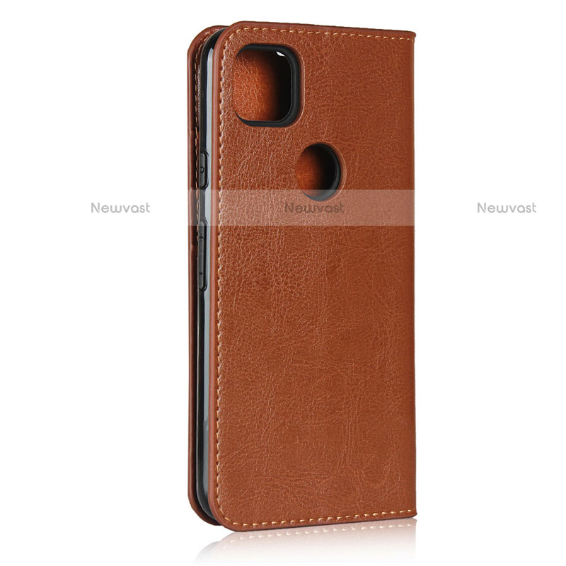 Leather Case Stands Flip Cover L01 Holder for Google Pixel 4a Light Brown