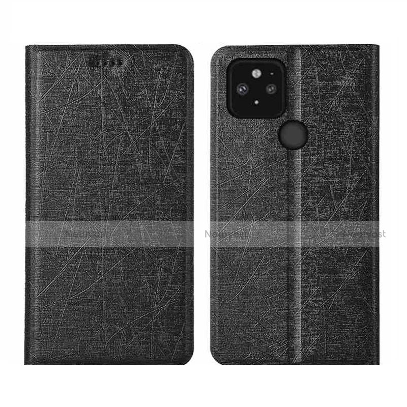 Leather Case Stands Flip Cover L01 Holder for Google Pixel 5 Black