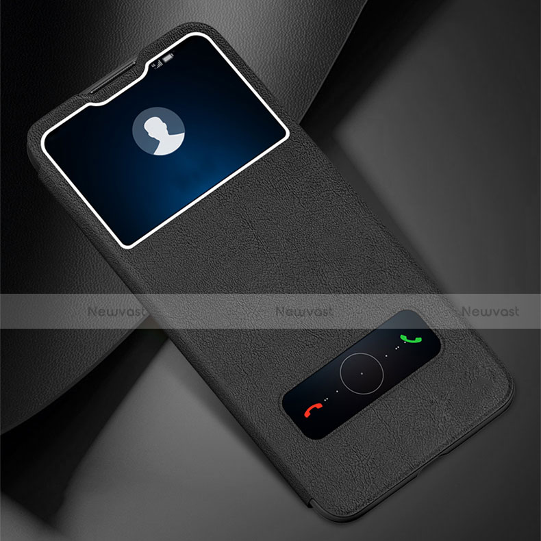 Leather Case Stands Flip Cover L01 Holder for Huawei Enjoy 10 Plus Black